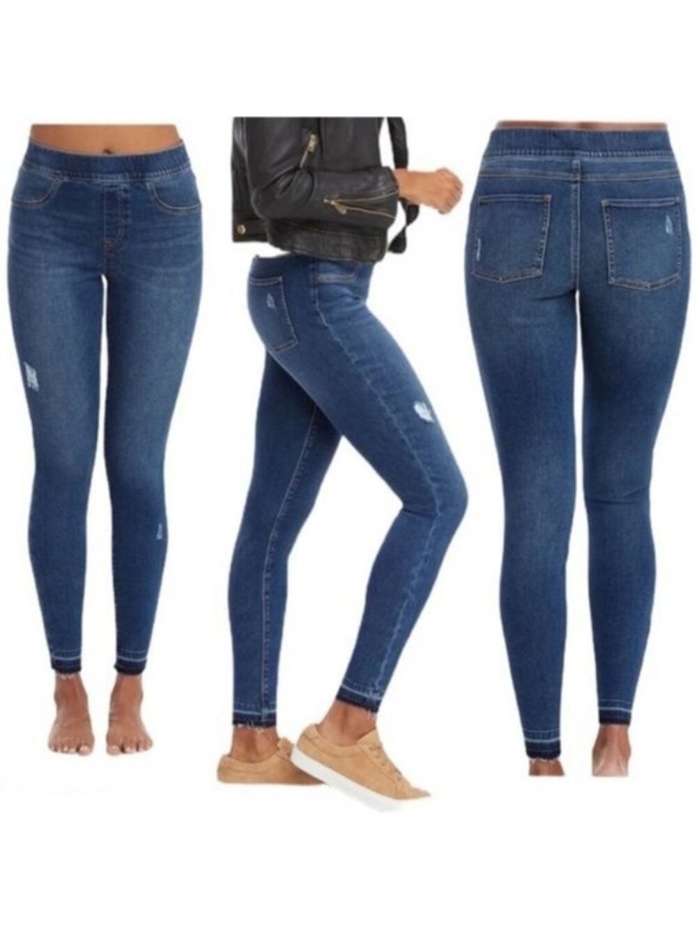 Spanx Denim Distressed Raw Hem Leggings Jeans shape and lift skinny Medium